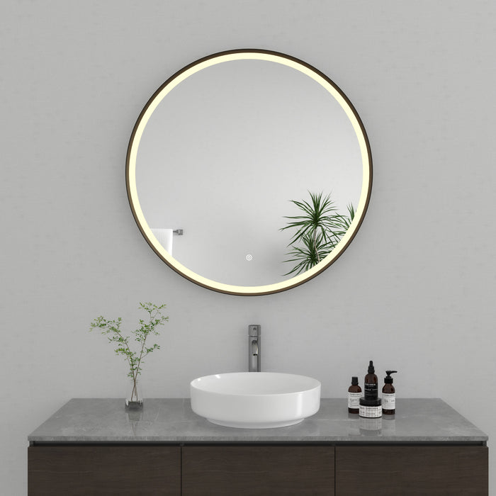Kingston Aurora MR1033232 32-Inch Round LED Bathroom Mirror, Front Light, Anti-Fog, Dimmable Touch Sensor Lighted Mirror, Silver/Nickel
