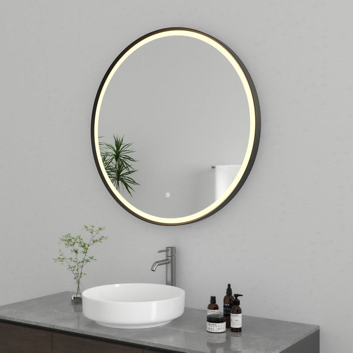 Kingston Aurora MR1033232 32-Inch Round LED Bathroom Mirror, Front Light, Anti-Fog, Dimmable Touch Sensor Lighted Mirror, Silver/Nickel