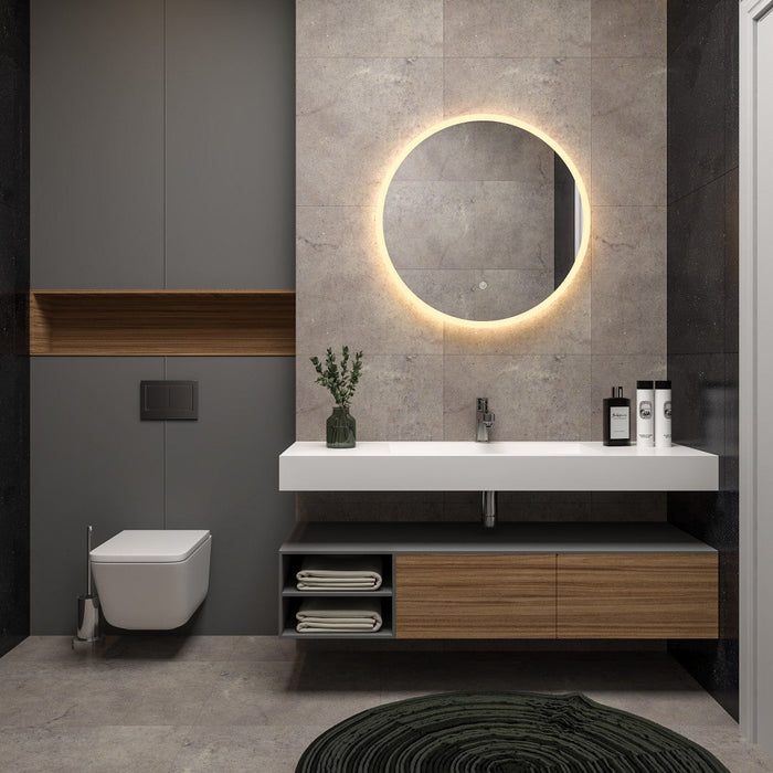Kingston Aurora MR1042424 24-Inch Round LED Bathroom Mirror, Front and Back Light, Anti-Fog, Dimmable Touch Sensor Lighted Mirror, Silver