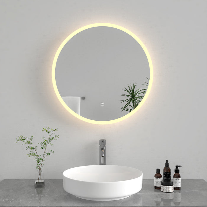 Kingston Aurora MR1042424 24-Inch Round LED Bathroom Mirror, Front and Back Light, Anti-Fog, Dimmable Touch Sensor Lighted Mirror, Silver