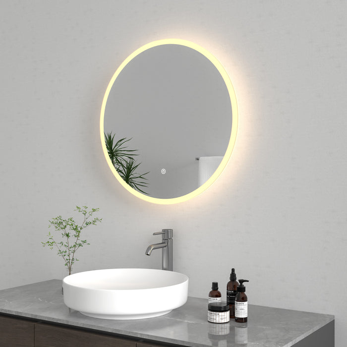 Kingston Aurora MR1042424 24-Inch Round LED Bathroom Mirror, Front and Back Light, Anti-Fog, Dimmable Touch Sensor Lighted Mirror, Silver