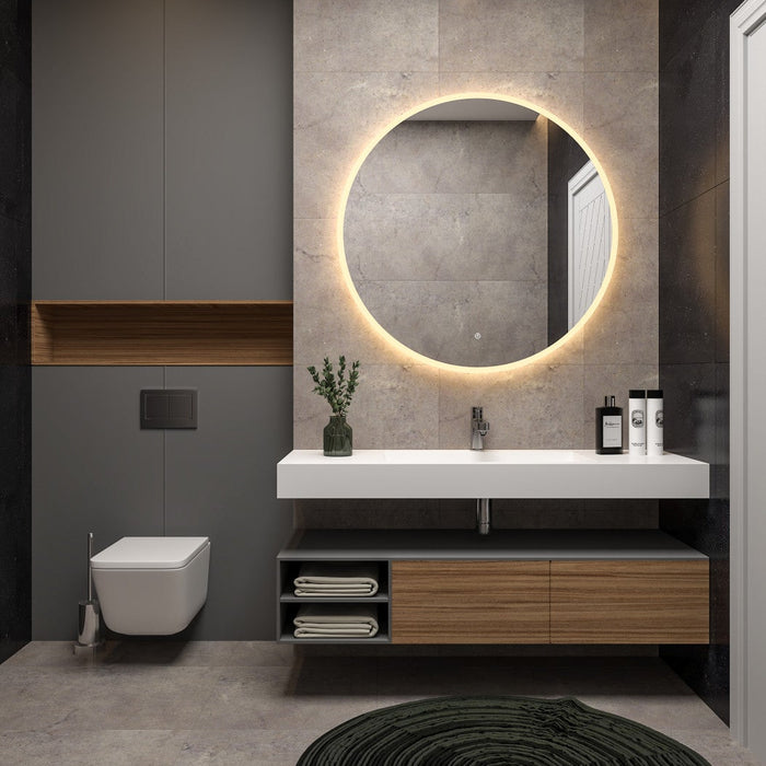 Kingston Aurora MR1043636 36-Inch Round LED Bathroom Mirror, Front and Back Light, Anti-Fog, Dimmable Touch Sensor Lighted Mirror, Silver