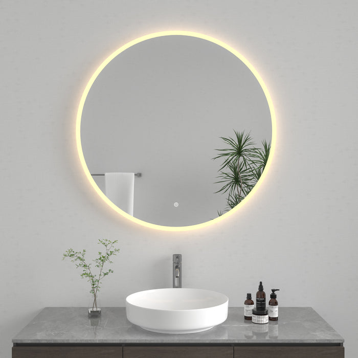 Kingston Aurora MR1043636 36-Inch Round LED Bathroom Mirror, Front and Back Light, Anti-Fog, Dimmable Touch Sensor Lighted Mirror, Silver