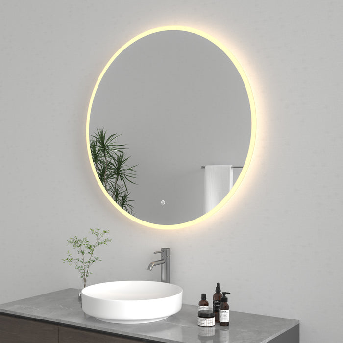 Kingston Aurora MR1043636 36-Inch Round LED Bathroom Mirror, Front and Back Light, Anti-Fog, Dimmable Touch Sensor Lighted Mirror, Silver