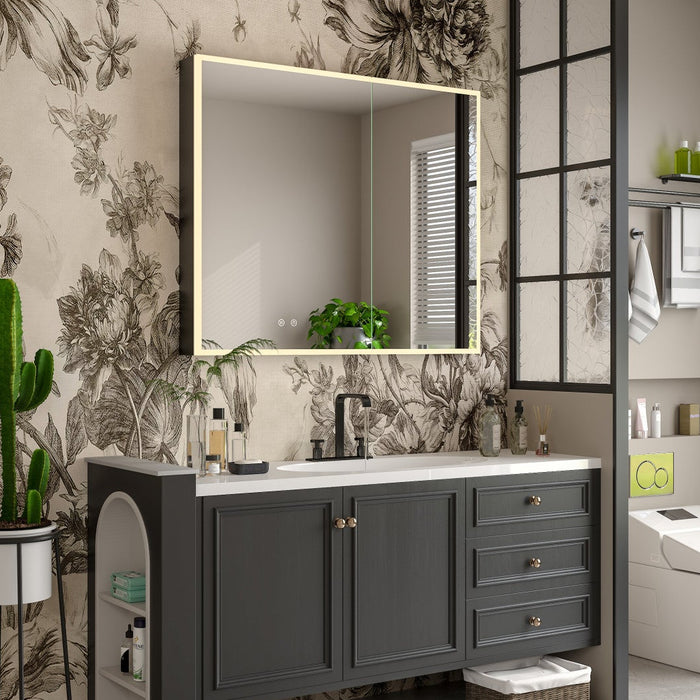Kingston Astra MR3013630 30-Inch x 36-Inch LED Bathroom Mirror Medicine Cabinet, Anti-Fog, Dimmable Touch Sensor Lighted Mirror, Silver/Matte Black