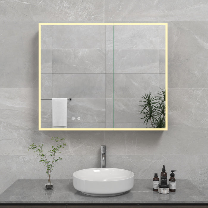 Kingston Astra MR3013630 30-Inch x 36-Inch LED Bathroom Mirror Medicine Cabinet, Anti-Fog, Dimmable Touch Sensor Lighted Mirror, Silver/Matte Black