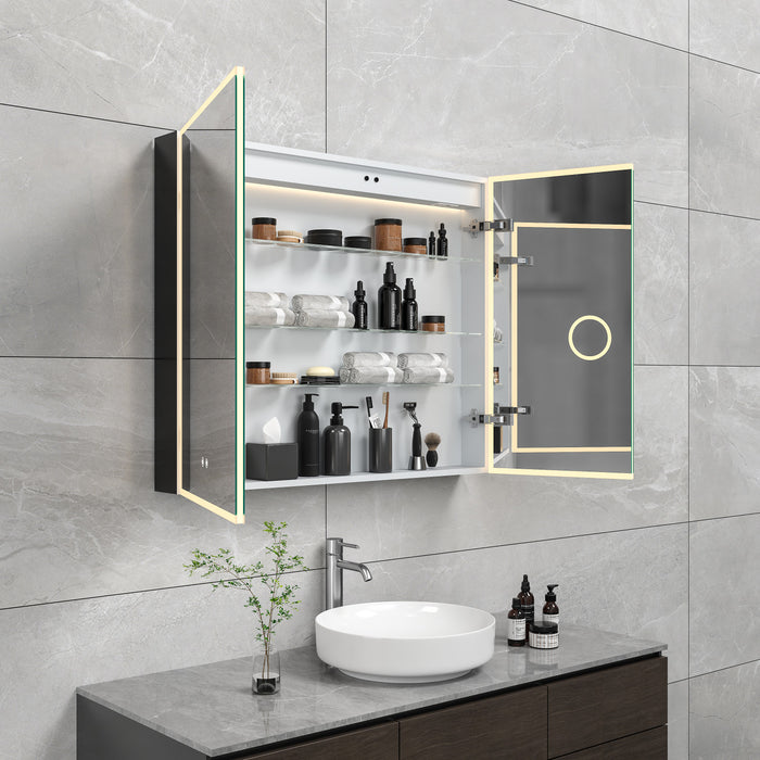 Kingston Astra MR3013630 30-Inch x 36-Inch LED Bathroom Mirror Medicine Cabinet, Anti-Fog, Dimmable Touch Sensor Lighted Mirror, Silver/Matte Black
