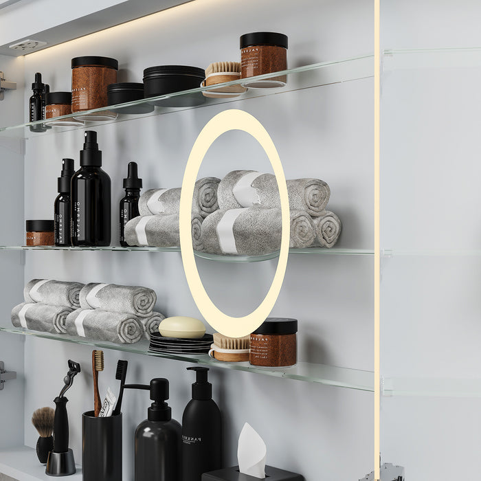 Kingston Astra MR3013636 36-Inch x 36-Inch LED Bathroom Mirror Medicine Cabinet, Anti-Fog, Dimmable Touch Sensor Lighted Mirror, Silver/Matte Black