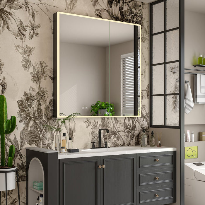 Kingston Astra MR3013636 36-Inch x 36-Inch LED Bathroom Mirror Medicine Cabinet, Anti-Fog, Dimmable Touch Sensor Lighted Mirror, Silver/Matte Black