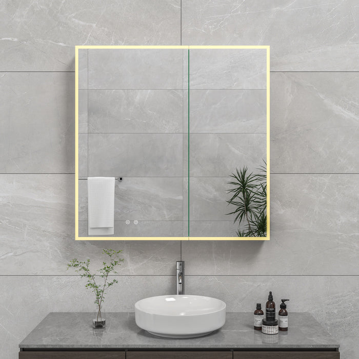 Kingston Astra MR3013636 36-Inch x 36-Inch LED Bathroom Mirror Medicine Cabinet, Anti-Fog, Dimmable Touch Sensor Lighted Mirror, Silver/Matte Black