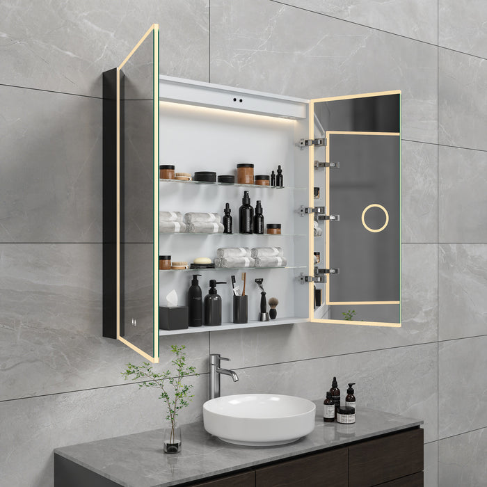 Kingston Astra MR3013636 36-Inch x 36-Inch LED Bathroom Mirror Medicine Cabinet, Anti-Fog, Dimmable Touch Sensor Lighted Mirror, Silver/Matte Black