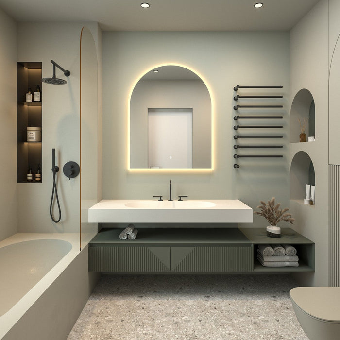 Kingston Sona MR4013240 - Aurora 30-Inch x 60-Inch Arched LED Bathroom Mirror, Front and Back Light, Anti-Fog, Dimmable Touch Sensor Lighted Mirror, Silver