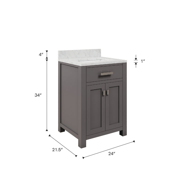 Kingston Madison MS24CW01CG - 24 in. x 21 in. Bathroom Vanity Marble Top in Carrara White, Cashmere Grey