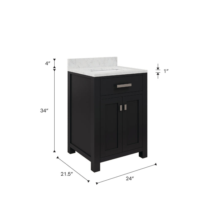 Kingston Madison MS24CW01ES - 24 in. x 21.5 in. Bathroom Vanity Single Sink with Carrara White Marble Top, Espresso