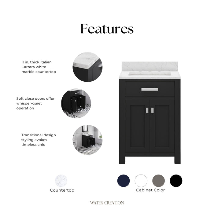 Kingston Madison MS24CW01ES - 24 in. x 21.5 in. Bathroom Vanity Single Sink with Carrara White Marble Top, Espresso