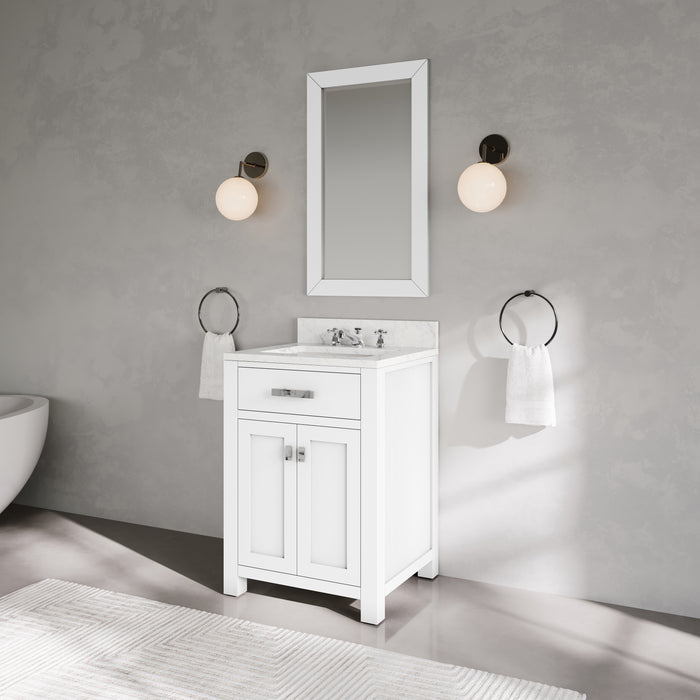 Kingston Madison MS24CW01PW - 24 in. x 21.5 in. Bathroom Vanity Marble Top in Carrara White, Modern White