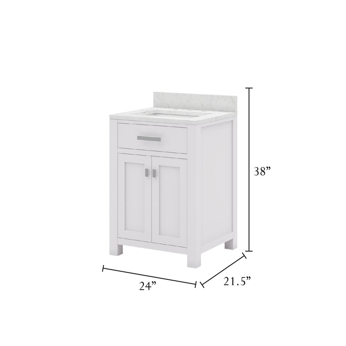Kingston Madison MS24CW01PW - 24 in. x 21.5 in. Bathroom Vanity Marble Top in Carrara White, Modern White