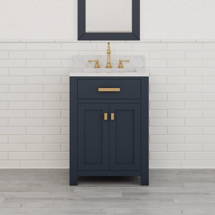 Kingston Madison MS24CW06MB - 24 in. x 21.5 in. Bathroom Vanity Marble Top in Carrara White and White Basin, Monarch Blue