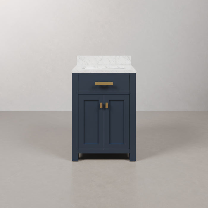 Kingston Madison MS24CW06MB - 24 in. x 21.5 in. Bathroom Vanity Marble Top in Carrara White and White Basin, Monarch Blue