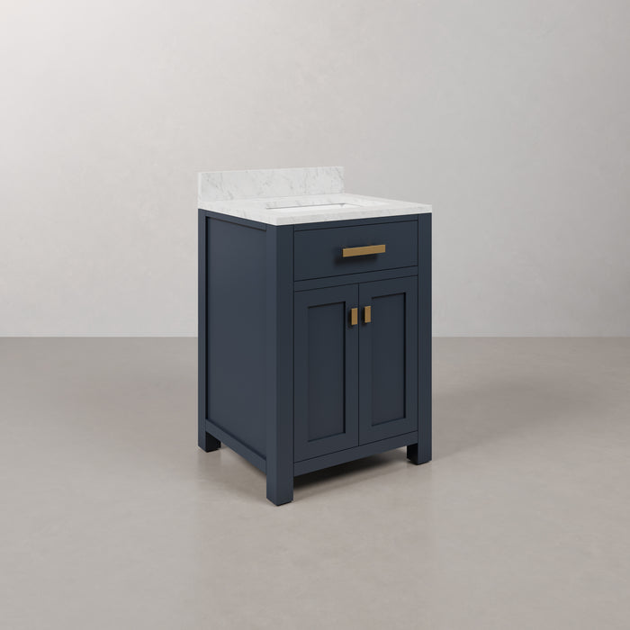 Kingston Madison MS24CW06MB - 24 in. x 21.5 in. Bathroom Vanity Marble Top in Carrara White and White Basin, Monarch Blue