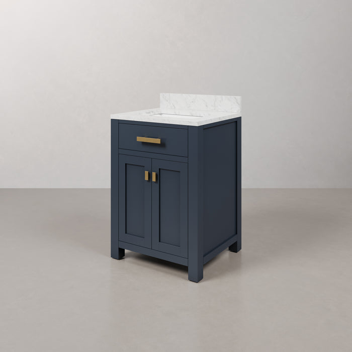 Kingston Madison MS24CW06MB - 24 in. x 21.5 in. Bathroom Vanity Marble Top in Carrara White and White Basin, Monarch Blue