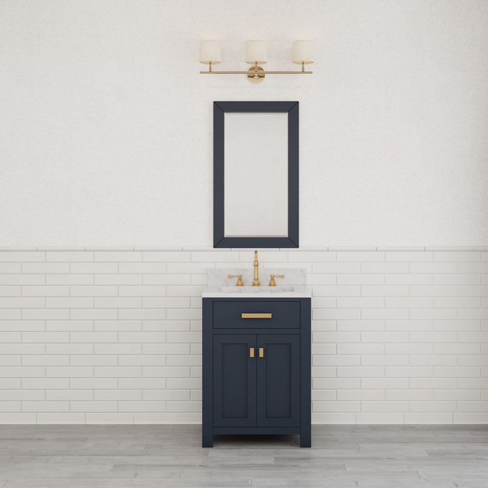 Kingston Madison MS24CW06MB - 24 in. x 21.5 in. Bathroom Vanity Marble Top in Carrara White and White Basin, Monarch Blue
