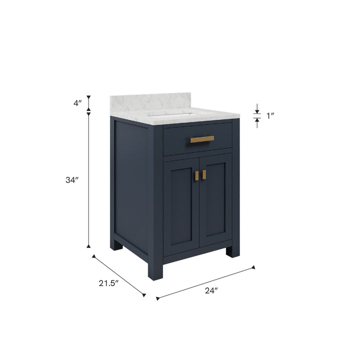 Kingston Madison MS24CW06MB - 24 in. x 21.5 in. Bathroom Vanity Marble Top in Carrara White and White Basin, Monarch Blue