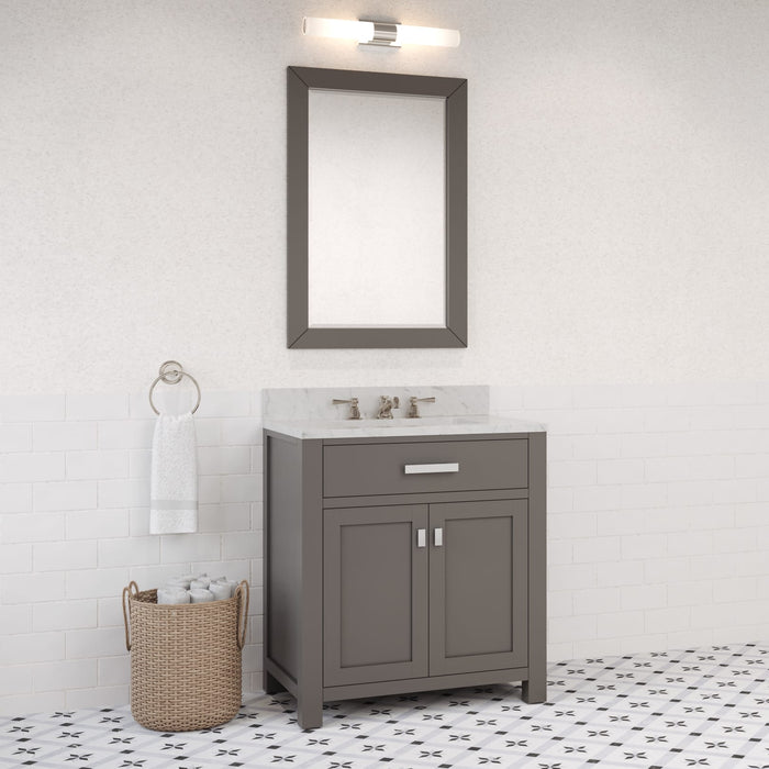 Kingston Madison MS30CW01CG - 30 in. x 21 in. Bathroom Vanity Marble Top in Carrara White, Cashmere Grey