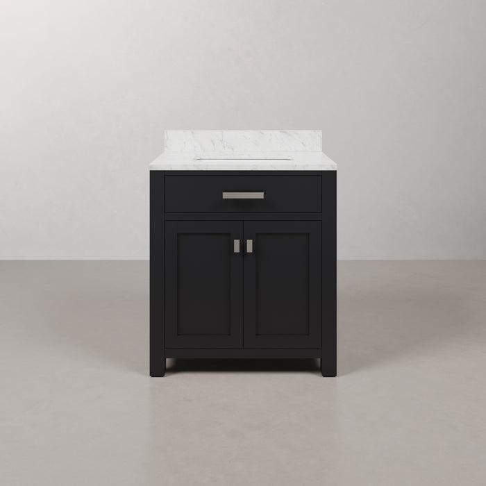 Kingston Madison MS30CW01ES - 30 in. x 21.5 in. Bathroom Vanity Single Sink with Carrara White Marble Top, Espresso