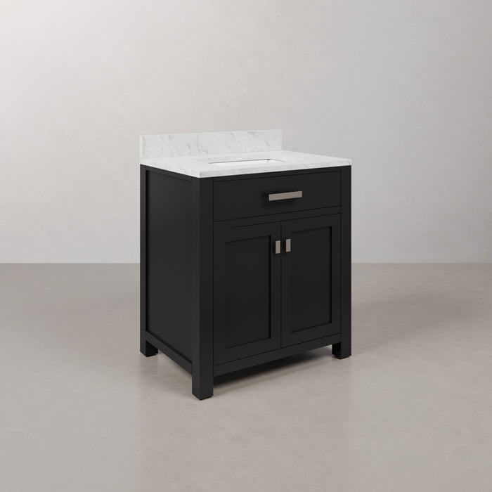 Kingston Madison MS30CW01ES - 30 in. x 21.5 in. Bathroom Vanity Single Sink with Carrara White Marble Top, Espresso
