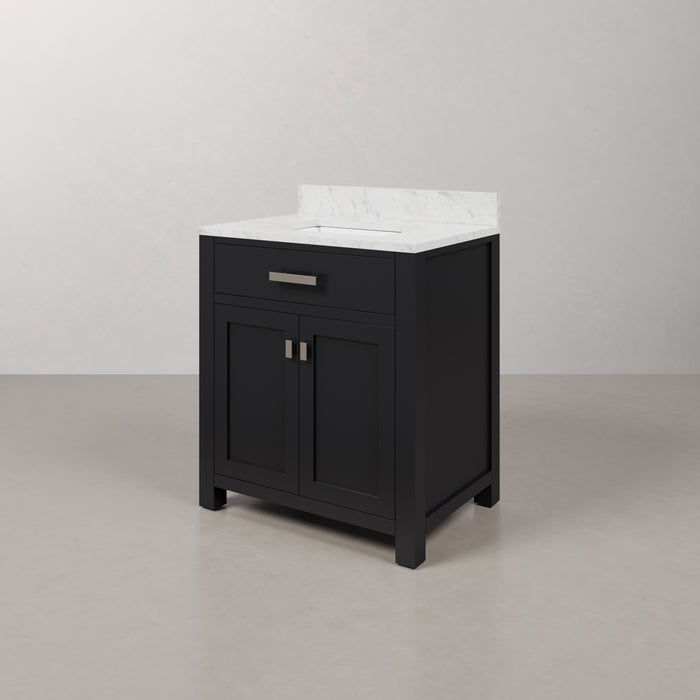 Kingston Madison MS30CW01ES - 30 in. x 21.5 in. Bathroom Vanity Single Sink with Carrara White Marble Top, Espresso