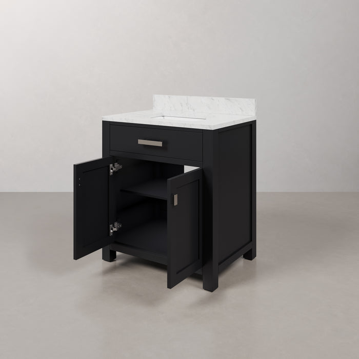 Kingston Madison MS30CW01ES - 30 in. x 21.5 in. Bathroom Vanity Single Sink with Carrara White Marble Top, Espresso