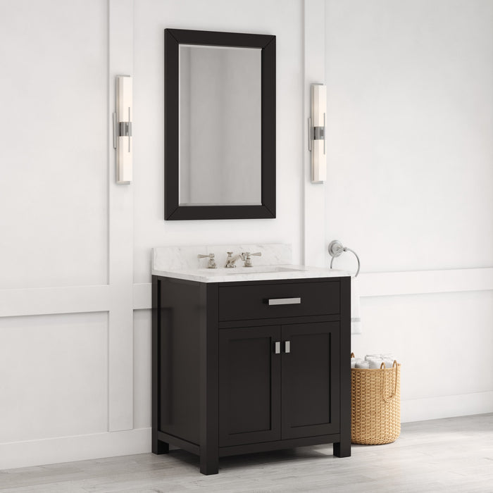 Kingston Madison MS30CW01ES - 30 in. x 21.5 in. Bathroom Vanity Single Sink with Carrara White Marble Top, Espresso