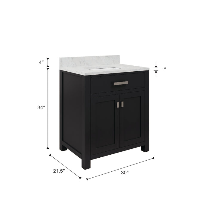 Kingston Madison MS30CW01ES - 30 in. x 21.5 in. Bathroom Vanity Single Sink with Carrara White Marble Top, Espresso