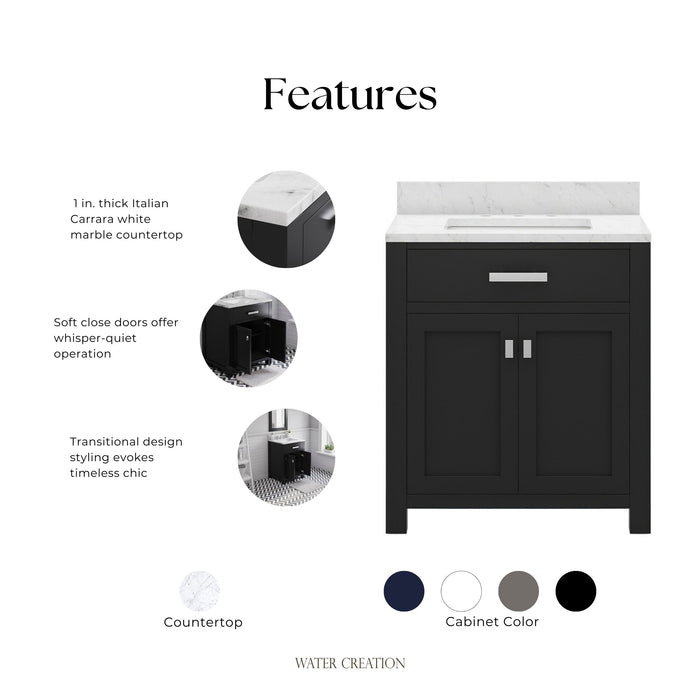 Kingston Madison MS30CW01ES - 30 in. x 21.5 in. Bathroom Vanity Single Sink with Carrara White Marble Top, Espresso