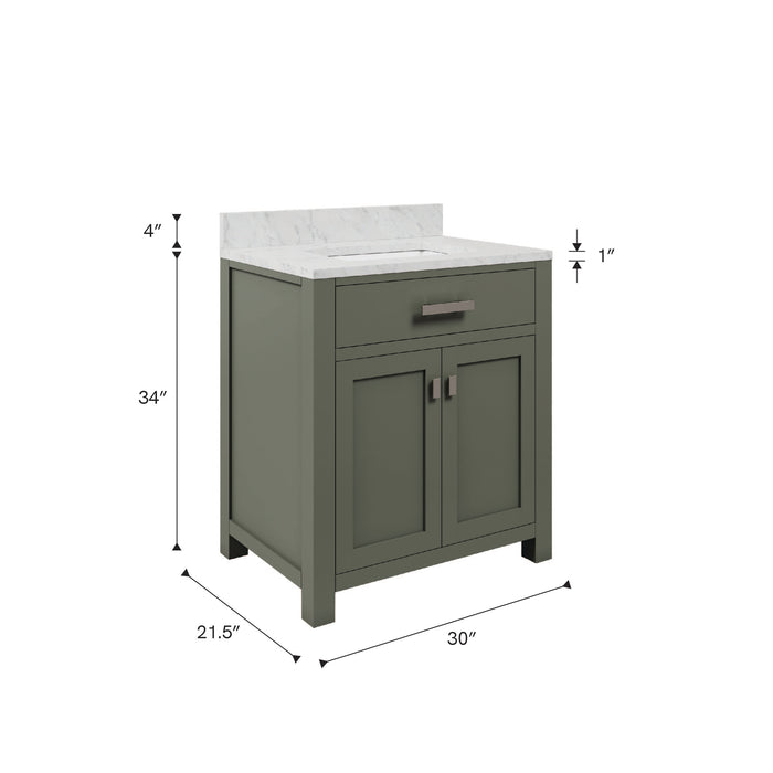 Kingston Madison MS30CW01GN - 30 in. x 21.5 in. Bathroom Vanity Marble Top and White Basin, Green