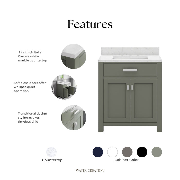 Kingston Madison MS30CW01GN - 30 in. x 21.5 in. Bathroom Vanity Marble Top and White Basin, Green