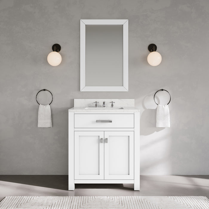 Kingston Madison MS30CW01PW - 30 in. x 21.5 in Bathroom Vanity Marble Top in Carrara White, Modern White