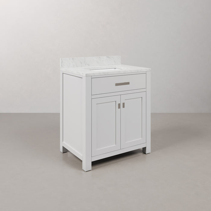 Kingston Madison MS30CW01PW - 30 in. x 21.5 in Bathroom Vanity Marble Top in Carrara White, Modern White