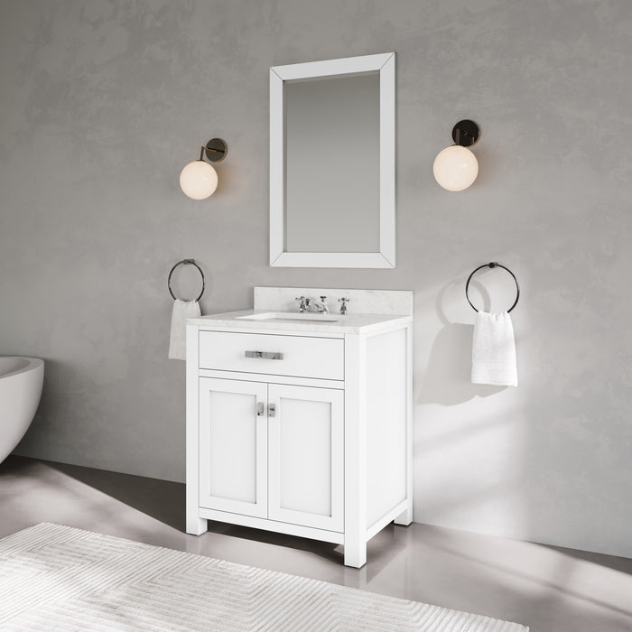 Kingston Madison MS30CW01PW - 30 in. x 21.5 in Bathroom Vanity Marble Top in Carrara White, Modern White