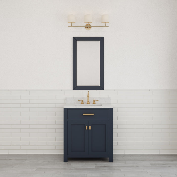 Kingston Madison MS30CW06MB - 30 in. x 21.5 in. Bathroom Vanity Marble Top in Carrara White and White Basin, Blue