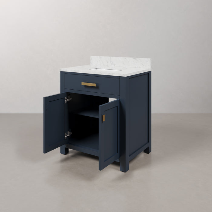 Kingston Madison MS30CW06MB - 30 in. x 21.5 in. Bathroom Vanity Marble Top in Carrara White and White Basin, Blue