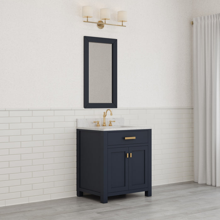 Kingston Madison MS30CW06MB - 30 in. x 21.5 in. Bathroom Vanity Marble Top in Carrara White and White Basin, Blue
