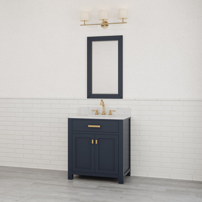 Kingston Madison MS30CW06MB - 30 in. x 21.5 in. Bathroom Vanity Marble Top in Carrara White and White Basin, Blue