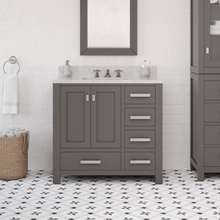 Kingston Madison MS36CW01CG - 36 in. x 21.5 in. Bathroom Vanity Marble Top in Carrara White and White Basin, Gray
