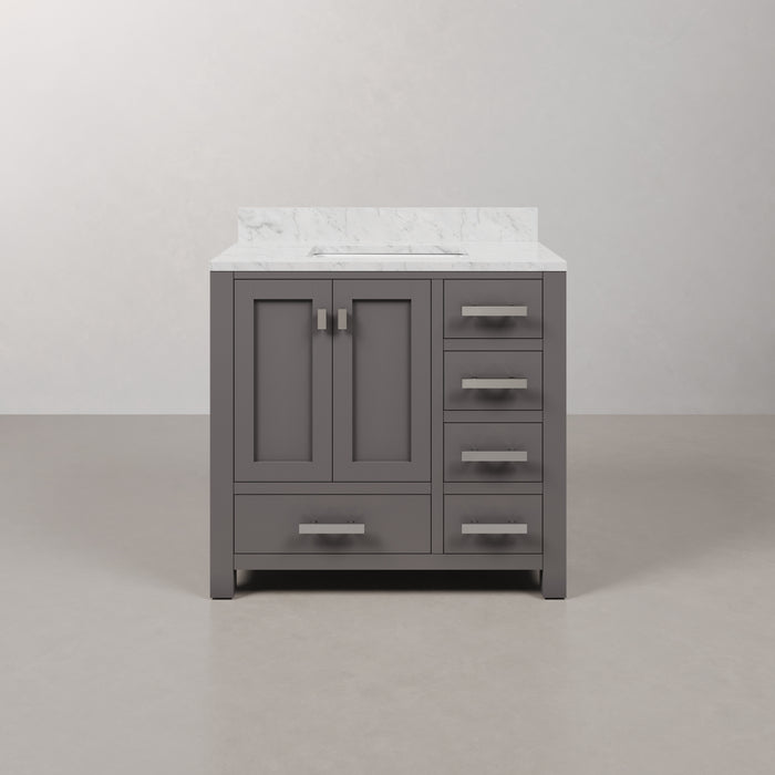 Kingston Madison MS36CW01CG - 36 in. x 21.5 in. Bathroom Vanity Marble Top in Carrara White and White Basin, Gray