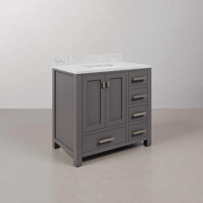 Kingston Madison MS36CW01CG - 36 in. x 21.5 in. Bathroom Vanity Marble Top in Carrara White and White Basin, Gray
