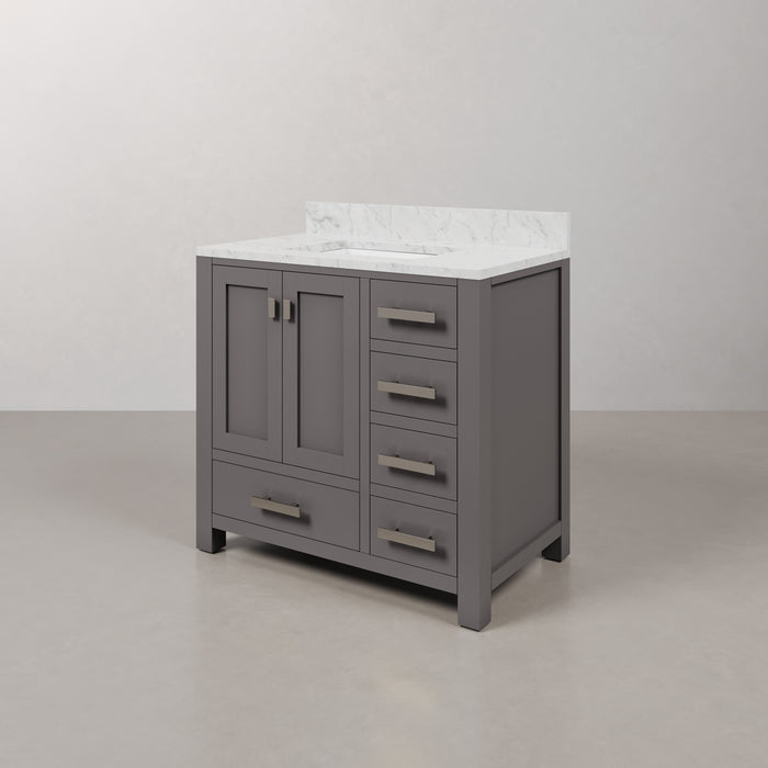 Kingston Madison MS36CW01CG - 36 in. x 21.5 in. Bathroom Vanity Marble Top in Carrara White and White Basin, Gray