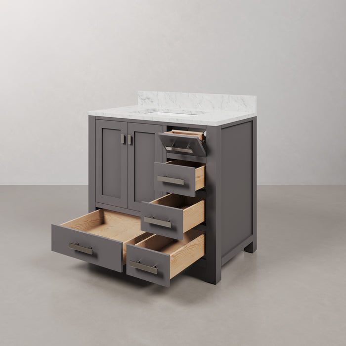 Kingston Madison MS36CW01CG - 36 in. x 21.5 in. Bathroom Vanity Marble Top in Carrara White and White Basin, Gray
