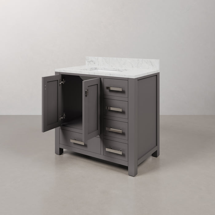 Kingston Madison MS36CW01CG - 36 in. x 21.5 in. Bathroom Vanity Marble Top in Carrara White and White Basin, Gray